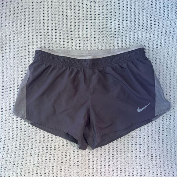 Nike Shorts Womens Medium Gray Lined Running Dri Fit Drawstring Gym Side Slit 3" - Picture 1 of 3